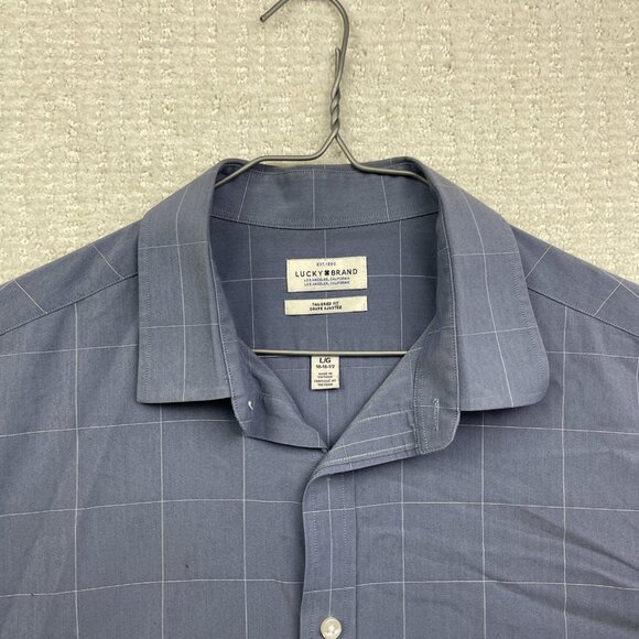 Lucky Brand Tailored Fit Blue Check Short Sleeve Button Shirt Mens Sz L 16/16.5 - Picture 2 of 16